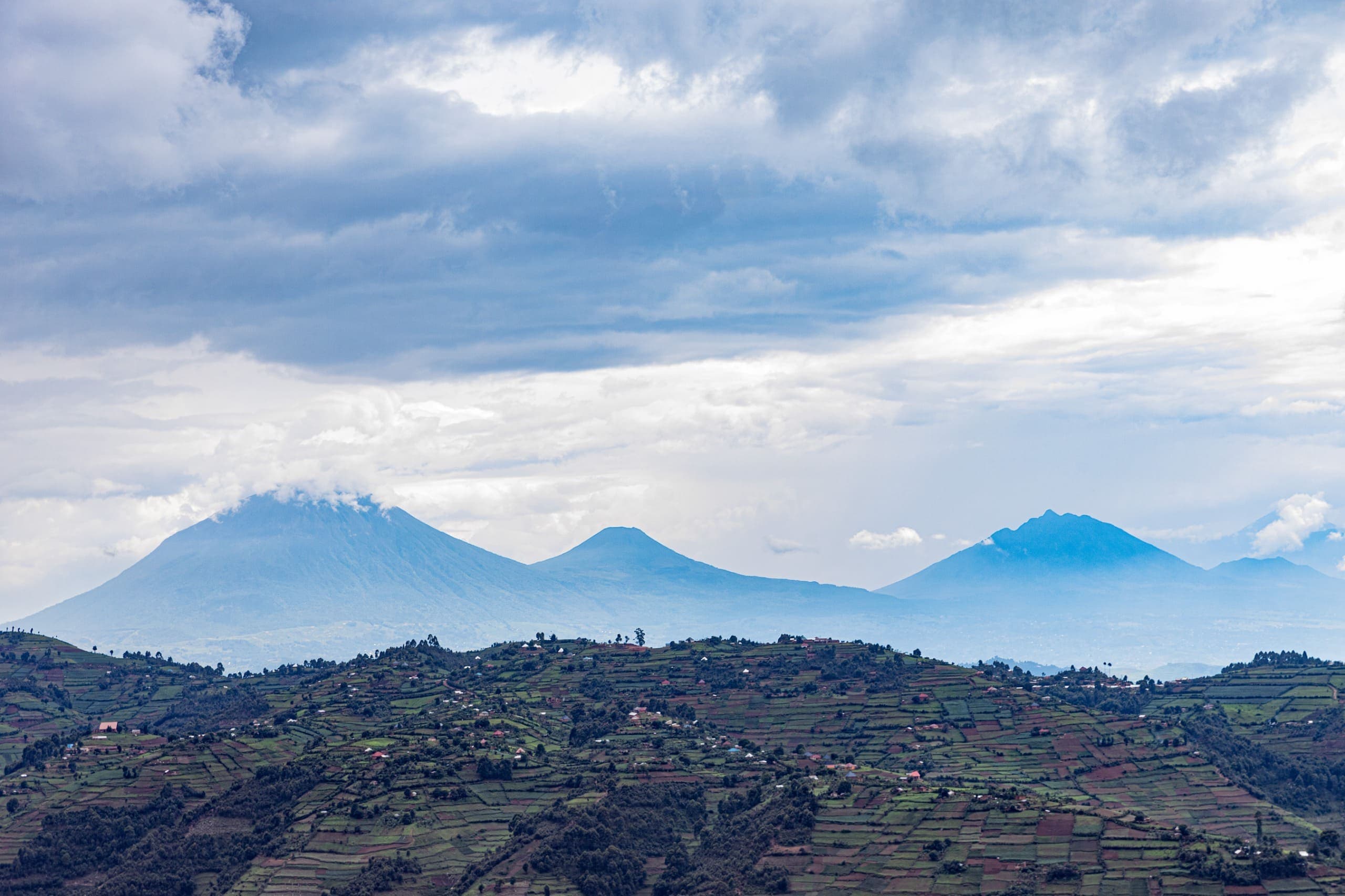 Misty mountain landscape at sunrise